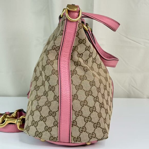 Gucci GG Logo Supreme Shoulder Bag Crossbody with Pink Trim and Green Red Stripe - Picture 4 of 9